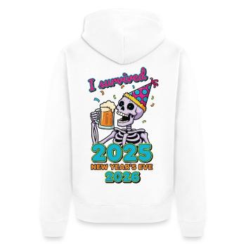 J’ai survécu à la fête du réveillon du Nouvel An 2025 - Veste à capuche bio Premium Unisexe - blanc - Dos - Thijin (182cm)