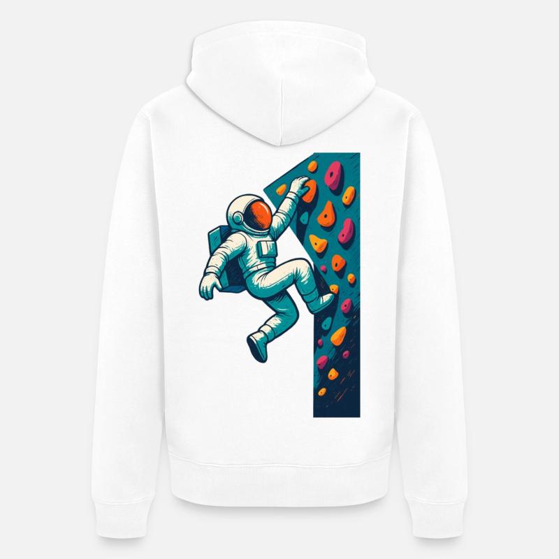 Bouldering Astronaut Hovering Easy Climbing Gesche - Unisex Premium Organic Zip Hoodie - white