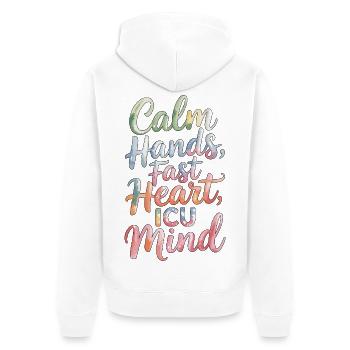 Infirmière en soins intensifs Mains calmes Soins intensifs cardiaques - Veste à capuche bio Premium Unisexe - blanc - Dos - Thijin (182cm)