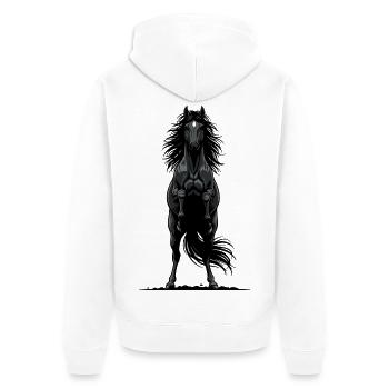 Cheval Noir de Face Cabré Puissance Équestre - Veste à capuche bio Premium Unisexe - blanc - Dos - Thijin (182cm)