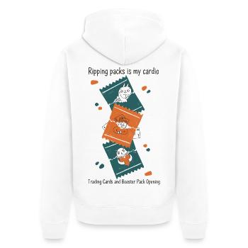 Packs zu rippen ist mein Cardio Cards Booster Pack - Unisex Premium Bio Zip Hoodie - Weiß - Hinten - Thijin (182cm)