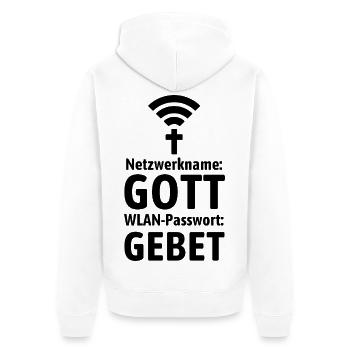 Verbinde dich mit Gott - Gebet WLAN - Unisex Premium Bio Zip Hoodie - Weiß - Hinten - Thijin (182cm)