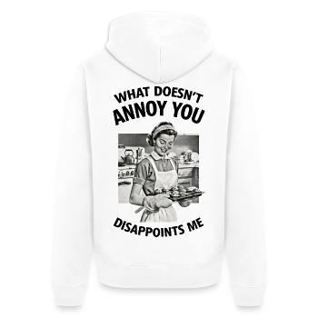 Was dich nicht nervt.... - Unisex Premium Bio Zip Hoodie - Weiß - Hinten - Thijin (182cm)