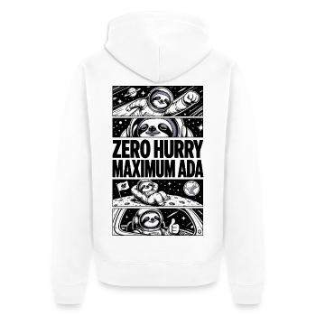Zero Hurry Maximum Nada – Weltraumfaultier - Unisex Premium Bio Zip Hoodie - Weiß - Hinten - Thijin (182cm)