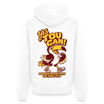 Yes You Can – Mutiger Tukan  - Unisex Premium Bio Zip Hoodie - Weiß - Hinten - Thijin (182cm)