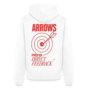 Bogenschießen – Arrows Prefer Direct Feedback - Unisex Premium Bio Zip Hoodie - Weiß - Hinten - Thijin (182cm)