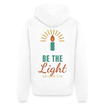 Be The Light – Matthew 5:16 Christian - Unisex Premium Bio Zip Hoodie - Weiß - Hinten - Thijin (182cm)