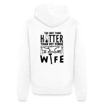 Heißer Als Meine Schmiede - Metallschmied Humor - Unisex Premium Bio Zip Hoodie - Weiß - Hinten - Thijin (182cm)