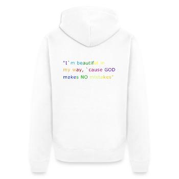 I`m beautiful `cause GOD makes NO mistakes - Unisex Premium Bio Zip Hoodie - Weiß - Hinten - Thijin (182cm)