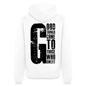 good things come to those who sweat - Unisex Premium Organic Zip Hoodie - white - Back - Thijin (182cm)