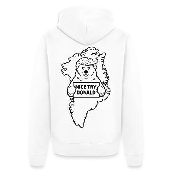 Le Groenland n’est pas à vendre - Veste à capuche bio Premium Unisexe - blanc - Dos - Thijin (182cm)
