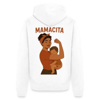 Mamacita Shirt – Stolze Mama & Kind Design - Unisex Premium Bio Zip Hoodie - Weiß - Hinten - Thijin (182cm)
