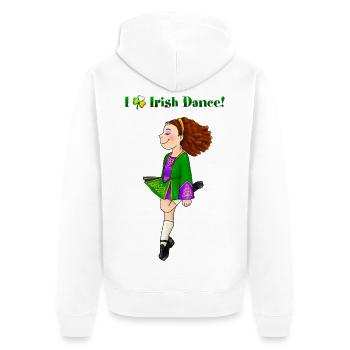 Irisches Tanzmädchen im grünen Kleid - Unisex Premium Bio Zip Hoodie - Weiß - Hinten - Thijin (182cm)