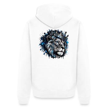 Blauer Löwenkönig Kronenporträt - Unisex Premium Bio Zip Hoodie - Weiß - Hinten - Thijin (182cm)