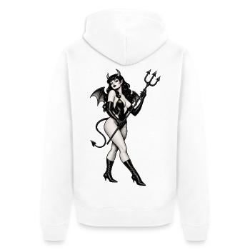 HÖLLE AUF ABSÄTZEN - Unisex Premium Bio Zip Hoodie - Weiß - Hinten - Thijin (182cm)