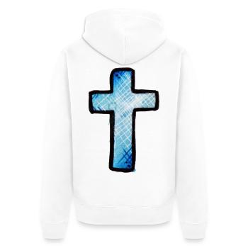 Blaues Gitterkreuz - Unisex Premium Bio Zip Hoodie - Weiß - Hinten - Thijin (182cm)