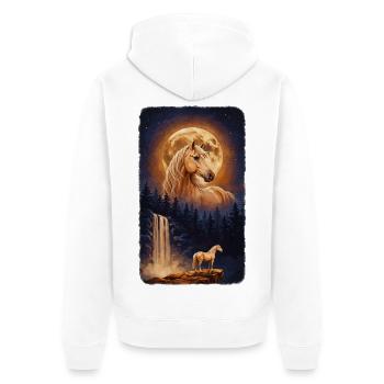 Mystisches Pferd Vollmond und Wasserfall - Unisex Premium Bio Zip Hoodie - Weiß - Hinten - Thijin (182cm)