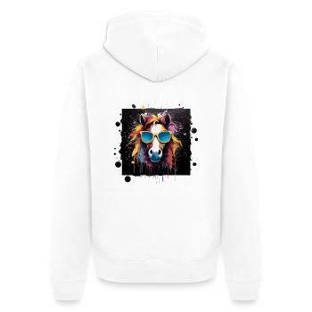 Pferdeliebe - Unisex Premium Bio Zip Hoodie - Weiß - Hinten - Thijin (182cm)