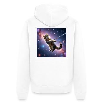 Katze im All - Unisex Premium Bio Zip Hoodie - Weiß - Hinten - Thijin (182cm)
