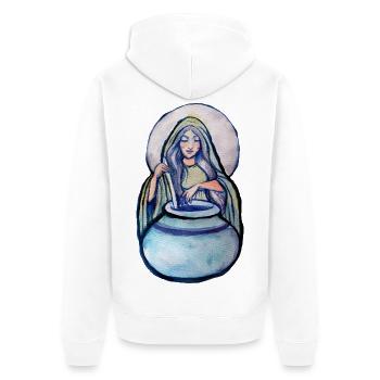 Mondbeschienener Kessel-Mystiker - Unisex Premium Bio Zip Hoodie - Weiß - Hinten - Thijin (182cm)