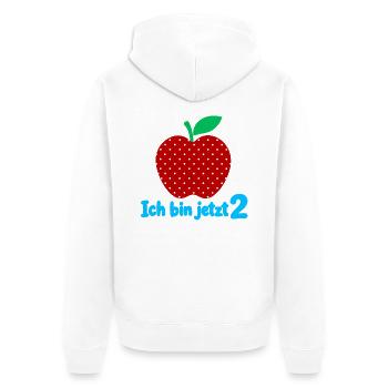 Ich bin jetzt 2 mit Apfelmotiv - Unisex Premium Bio Zip Hoodie - Weiß - Hinten - Thijin (182cm)