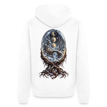 Mondphasen-Wurzel in magischer Schneekugel - Unisex Premium Bio Zip Hoodie - Weiß - Hinten - Thijin (182cm)