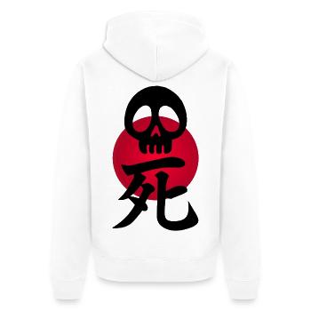 Schwarzer Schädel und Rote Sonne - Unisex Premium Bio Zip Hoodie - Weiß - Hinten - Thijin (182cm)