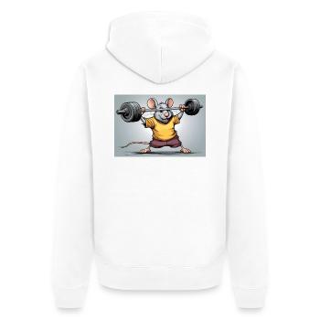 Kraftmaus beim Krafttraining - Unisex Premium Bio Zip Hoodie - Weiß - Hinten - Thijin (182cm)