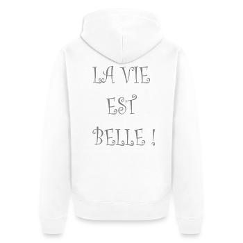 La vie est belle - Veste à capuche bio Premium Unisexe - blanc - Dos - Thijin (182cm)