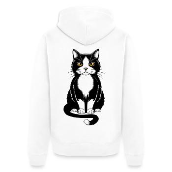 Illustration d’un chat noir et blanc aux yeux jaunes - Veste à capuche bio Premium Unisexe - blanc - Dos - Thijin (182cm)