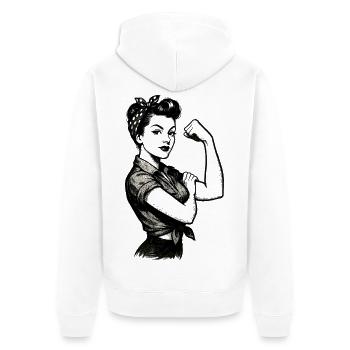 Strength Strong Woman Rockabilly Style Gift - Unisex Premium Organic Zip Hoodie - white - Back - Thijin (182cm)