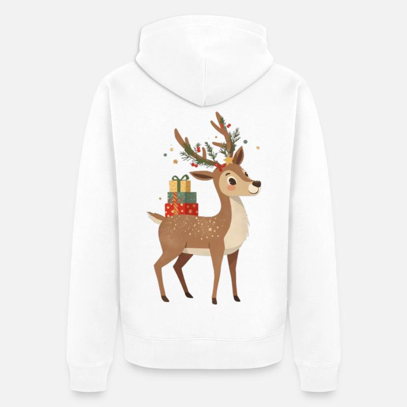 Renne de Noël avec cadeaux - Veste à capuche bio Premium Unisexe - blanc