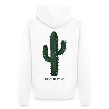 Still Alive Like My Plants – Cactus Motif - Unisex Premium Organic Zip Hoodie - white - Back - Thijin (182cm)