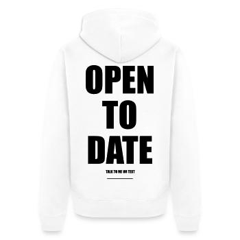 Open To Date – Wear Words - Unisex Premium Bio Zip Hoodie - Weiß - Hinten - Thijin (182cm)