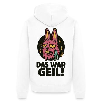 Pinker Hase Graffiti: Das War Geil - Unisex Premium Bio Zip Hoodie - Weiß - Hinten - Thijin (182cm)