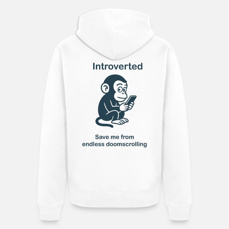 Introverti - Défilement doomscrolling sans fin - Veste à capuche bio Premium Unisexe - blanc