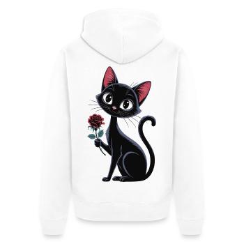 T-shirt chat noir avec une rose - Veste à capuche bio Premium Unisexe - blanc - Dos - Thijin (182cm)