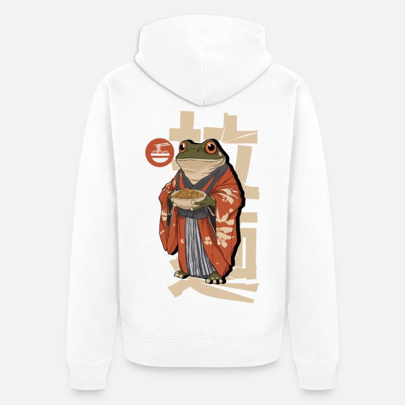 Des grenouilles mangeant des ramen - Veste à capuche bio Premium Unisexe - blanc