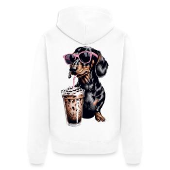 Dackel Eiskaffee - Unisex Premium Bio Zip Hoodie - Weiß - Hinten - Thijin (182cm)