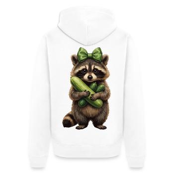 Waschbär mit Gurkenfreude - Unisex Premium Bio Zip Hoodie - Weiß - Hinten - Thijin (182cm)
