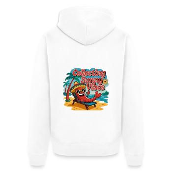 Ambiance estivale ensoleillée Drôle de crabe sur la plage - Veste à capuche bio Premium Unisexe - blanc - Dos - Thijin (182cm)