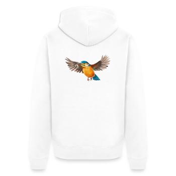 Eisvogel im Flug - Unisex Premium Bio Zip Hoodie - Weiß - Hinten - Thijin (182cm)