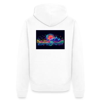 Retro Neon Neonlandschaft Berg & Sonne - Unisex Premium Bio Zip Hoodie - Weiß - Hinten - Thijin (182cm)