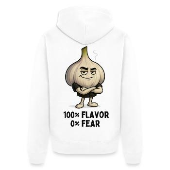 Knoblauch Attitüde: 100% Geschmack Karikatur  - Unisex Premium Bio Zip Hoodie - Weiß - Hinten - Thijin (182cm)