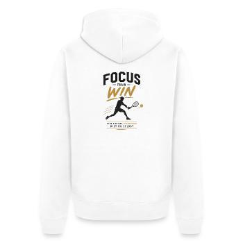Fokus Train Win Tennis Design - Unisex Premium Bio Zip Hoodie - Weiß - Hinten - Thijin (182cm)