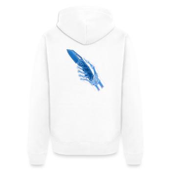 Couteau à rayons X bleu en main - Veste à capuche bio Premium Unisexe - blanc - Dos - Thijin (182cm)