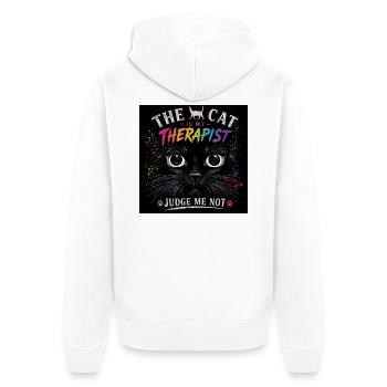 Katzentherapie: Die Katze ist mein Therapeut - Unisex Premium Bio Zip Hoodie - Weiß - Hinten - Thijin (182cm)