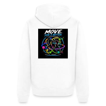 Bewegung für ein besseres Morgen - Unisex Premium Bio Zip Hoodie - Weiß - Hinten - Thijin (182cm)