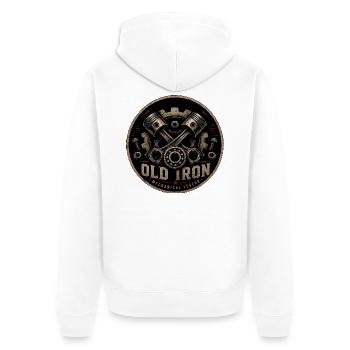 Old Iron Mechanische Legende - Unisex Premium Bio Zip Hoodie - Weiß - Hinten - Thijin (182cm)