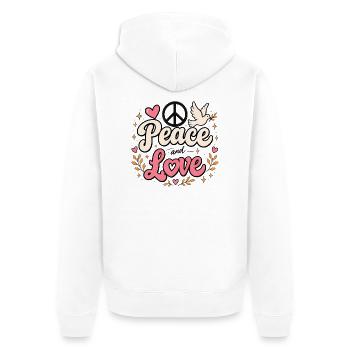 Frieden und Liebe - Unisex Premium Bio Zip Hoodie - Weiß - Hinten - Thijin (182cm)